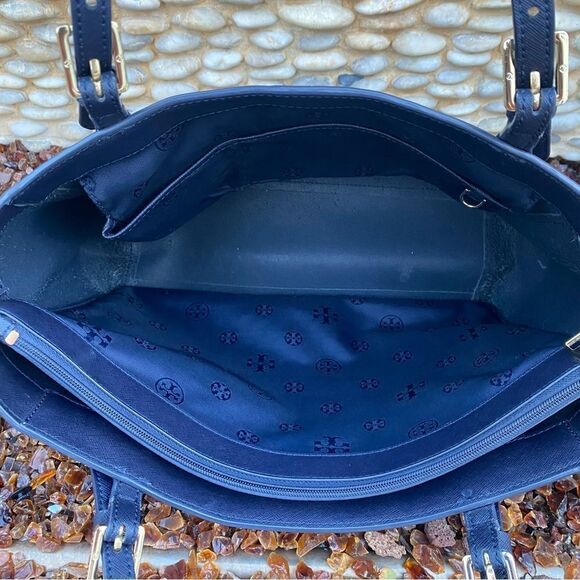 Tory Burch Navy Blue Saffiano Leather Tote Bag - Picture 7 of 10
